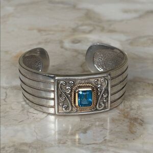 14K & Sterling Silver Wide Cuff Blue Topaz 57g